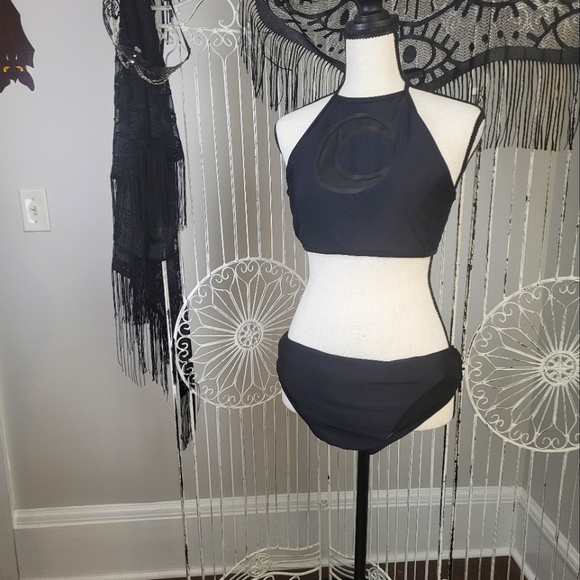 Killstar Bikini Set Crescent Moon Black Halter Mesh Goth Read Description - Picture 4 of 7